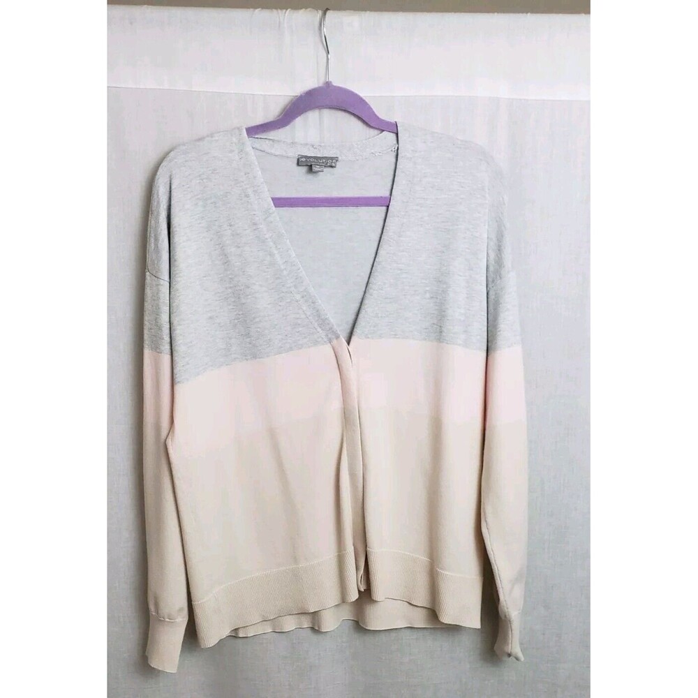 Evolution By Cyrus Sweater Cardigan Medium Color Block Hidden Button Casual Cozy